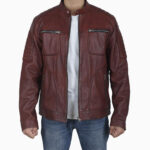 Vintage Men's Maroon Cafe Racer Leather Jacket - Image 2