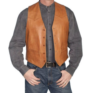Vintage Style Men's Tan Brown Leather Vest