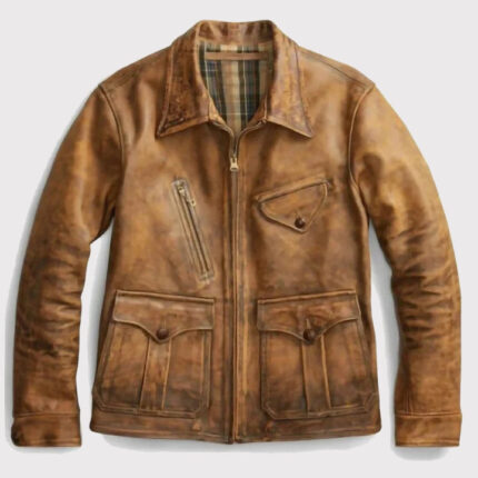 Vintage Style Wax Tan Leather Coat Jacket for Men