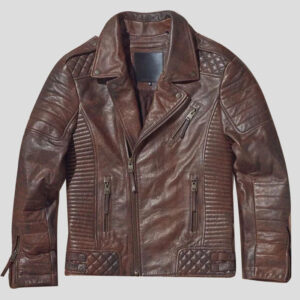 Waxed Brown Biker Leather Motorcycle Jacket For Men