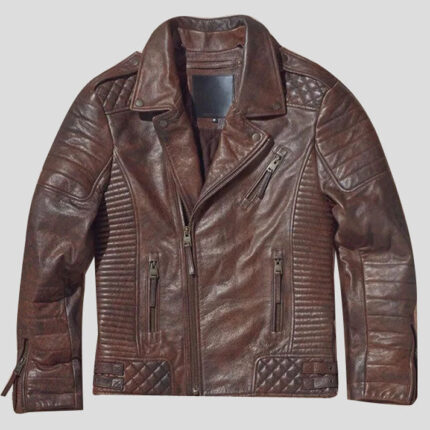Waxed Brown Biker Leather Motorcycle Jacket For Men
