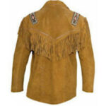Western Men's Cow-boy Fringed and Beaded Suede Leather Coat - Image 2
