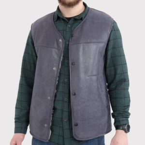 Western Men's Sheepskin Vest with White Fur