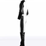 White & Black Front Zipper Leather Overall Bodysuit Jumpsuit - Image 2