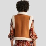 Women B3 Brown Suede Leather With White Shearling Fur Aviator RAF WW2 Vintage Vest - Image 2