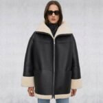 Women Black Aviator Fur Flight B3 Sheepskin RAF Shearling Leather Jacket - Image 3