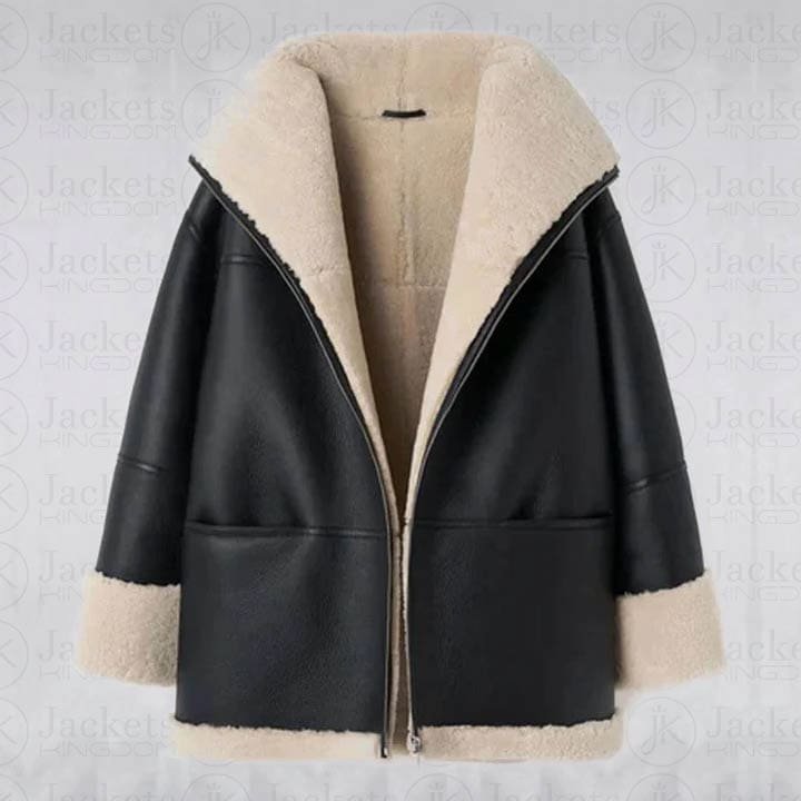 women-black-aviator-fur-flight-b3-sheepskin-raf-shearling-leather-jacket Women Black Aviator Fur Flight B3 Sheepskin RAF Shearling Leather Jacket - Image 1