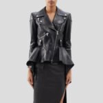 Women Black Peplum Leather Biker Jacket