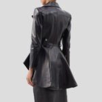 Women Black Peplum Leather Biker Jacket - Image 2