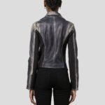 Women's Black Perforated Leather Biker Jacket - Image 3