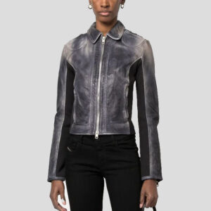 Women's Black Perforated Leather Biker Jacket