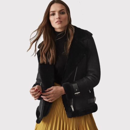 Women Black Shearling Leather Jacket