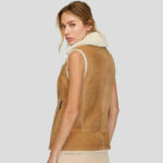 Women Brown B3 Bomber Shearling Aviator Vest - Image 2