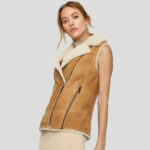 Women Brown B3 Bomber Shearling Aviator Vest - Image 3