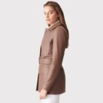 Women Brown Belted Real Leather Coat - Image 2