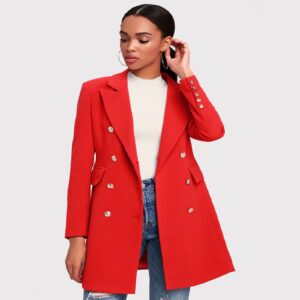 Women Cherry Red Wool Long Coat