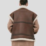Women Chocolate Brown RAF B3 Bomber Sheepskin Leather Vest - Image 2