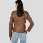 Women's Leather Jacket with Moto Details and Front Zip Pockets - Image 2