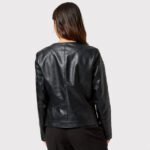 Women's Petite Black Leather Jacket - Image 2