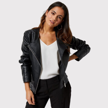 Women's Petite Black Leather Jacket