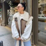 Women Shearling Aviator Bomber Leather Vest - Image 2