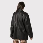 Women Stylish Black Leather Long Jacket - Image 2
