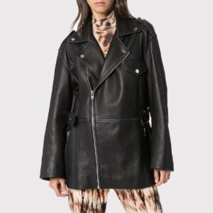 Women Stylish Black Leather Long Jacket