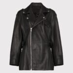 Women Stylish Black Leather Long Jacket - Image 4