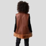 Women Tan Brown B3 Bomber Flying Pilot Aviator Sheepskin Shearling Fur Long Vest - Image 4