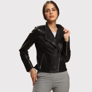 Women's Lambskin Leather Jacket in Absolute Black