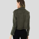 Women's Army Green Suede Motorcycle Jacket - Image 2