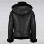 Womens B3 Bomber Hooded Classic Black Shearling Jacket - Image 3