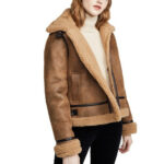Women’s Brown B3 Bomber Shearling Leather Jacket - Image 3