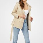 Women’s Beige Double-Breasted Leather Coat - Image 4