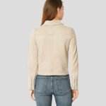 Women's Beige Zip Up Suede Leather Biker Moto Jacket - Image 5