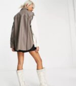 Women's White And Gray Leather Shirt - Image 3