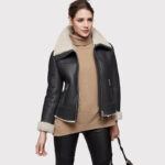 Women's Black Aviator Shearling Jacket - Image 2