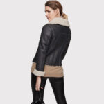 Women's Black Aviator Shearling Jacket - Image 3