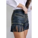 Women's Black Hand-Cut Fringe Naked Leather Shorts - Image 5
