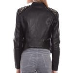 Women's Black Lamb Leather Fringe Studded Jacket - Image 2
