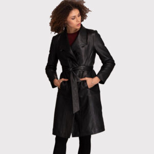 Women's Black Lambskin Leather Coat with Feminine Style