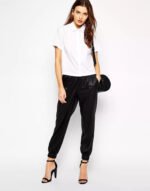 Women's Black Lambskin Leather Joggers with Lace-Up Detail - Image 3