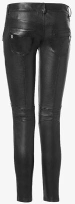 Women's Black Lambskin Leather Pants - Image 2