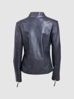 Women's Black Leather Biker Jacket with Zipper and Lapel Collar - Image 2