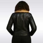 Women’s Black Leather Jacket with Fur Collar - Image 2