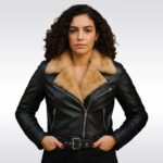 Women’s Black Leather Jacket with Fur Collar