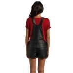 Women's Black Leather Overalls One Piece Short Romper - Edgy and Comfortable - Image 2