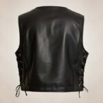 Women’s Classic Black Leather Vest with Side Lacing - Western Style - Image 2