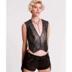 Women's Black Low-Waist Fringed Suede Leather Shorts - Image 2