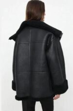 Women's Black Oversized Shearling Leather Jacket - Image 4